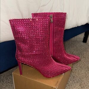 Pink Rhinestone Ankle Boots